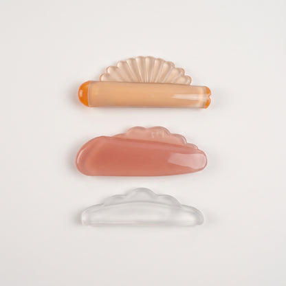 Set of 3 custom silicone lash lift pads in neutral tan, rose pink, and clear frosty finish by Lanna Lashes